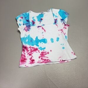 3/$15 Q&A custom tie dye pink, blue square neck crop top womans size small